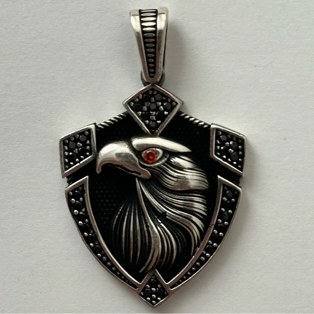 925 Silver eagle unisex pendant red/black cz